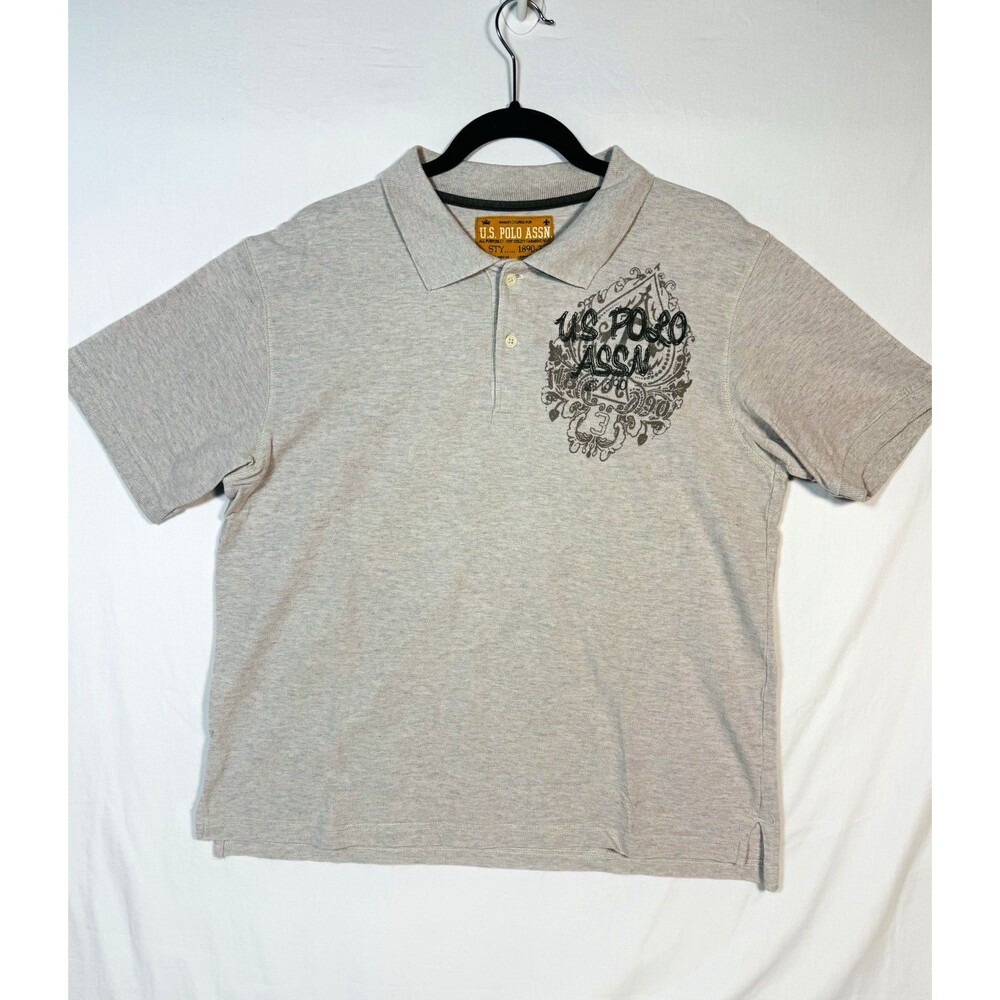 U.S. Polo Assn. Men’s Logo Graphic Print Polo Short Sleeve Knit Gray M